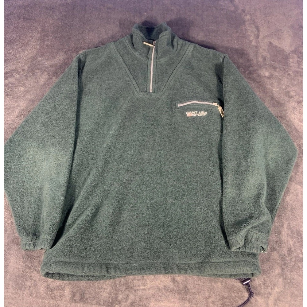 Gant USA Rugger Fleece Jacket Green 1/4 Zip Up Red Lined Mens Size M